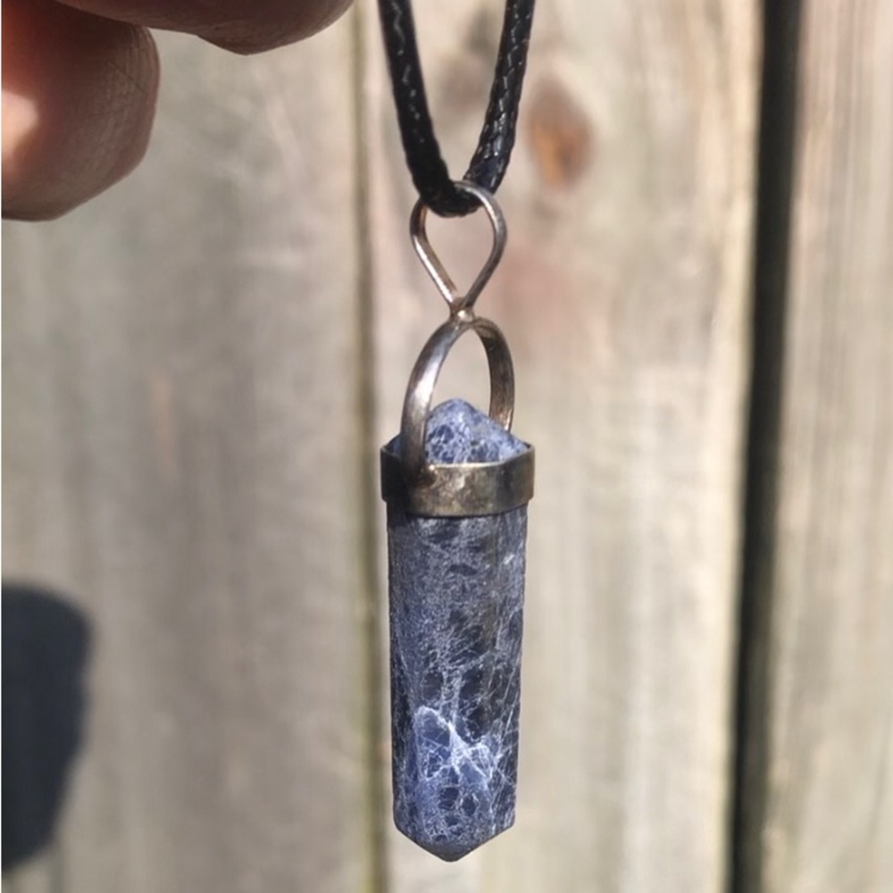 New Sodalite Pendant set 925 Sterling Silver W/Black Cord Chain (Unisex) - Picture 2 of 4